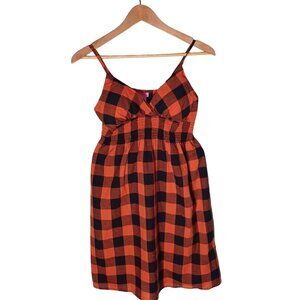 Womens Babydoll Dress Size Medium Sundress Orange Buffalo Check Summer Flowy